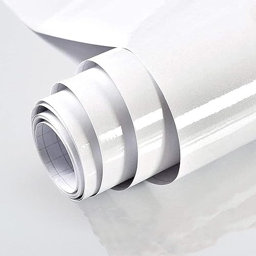 WISDOM Wall Stickers Pure White Vinyl Wallpaper Renovation Furniture Decorative Film Waterproof Stickers for Kitchen Backsplash Home Decor Rolls (2 Feet x 15 Feet, White Glossy) - Image 1