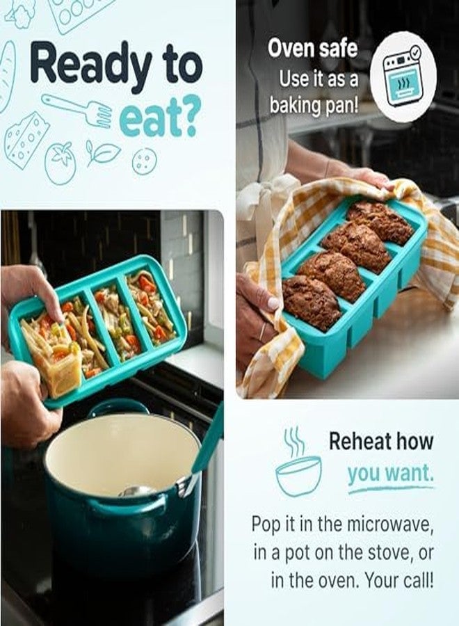 Souper Cubes 2 Tbsp Silicone Freezer Tray With Lid - Easy Meal Prep Container and Kitchen Storage Solution - Silicone Mold for Soup and Food Storage - Aqua - 2-Pack - Image 3