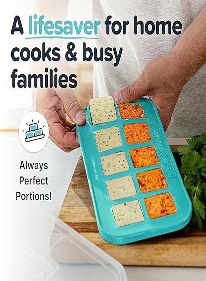 Souper Cubes 2 Tbsp Silicone Freezer Tray With Lid - Easy Meal Prep Container and Kitchen Storage Solution - Silicone Mold for Soup and Food Storage - Aqua - 2-Pack - Image 2
