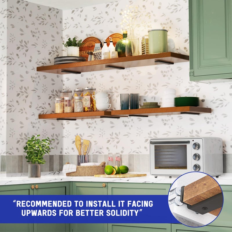 Goovilla Shelf Bracket, Heavy Duty Floating Shelf Brackets 6 inch Long, 6 Pack Brackets for Shelves, Black Coated Metal Wall Shelf Support Brackets with 1/5 Inch Thick and 160 lb. Load Capacity - Image 2
