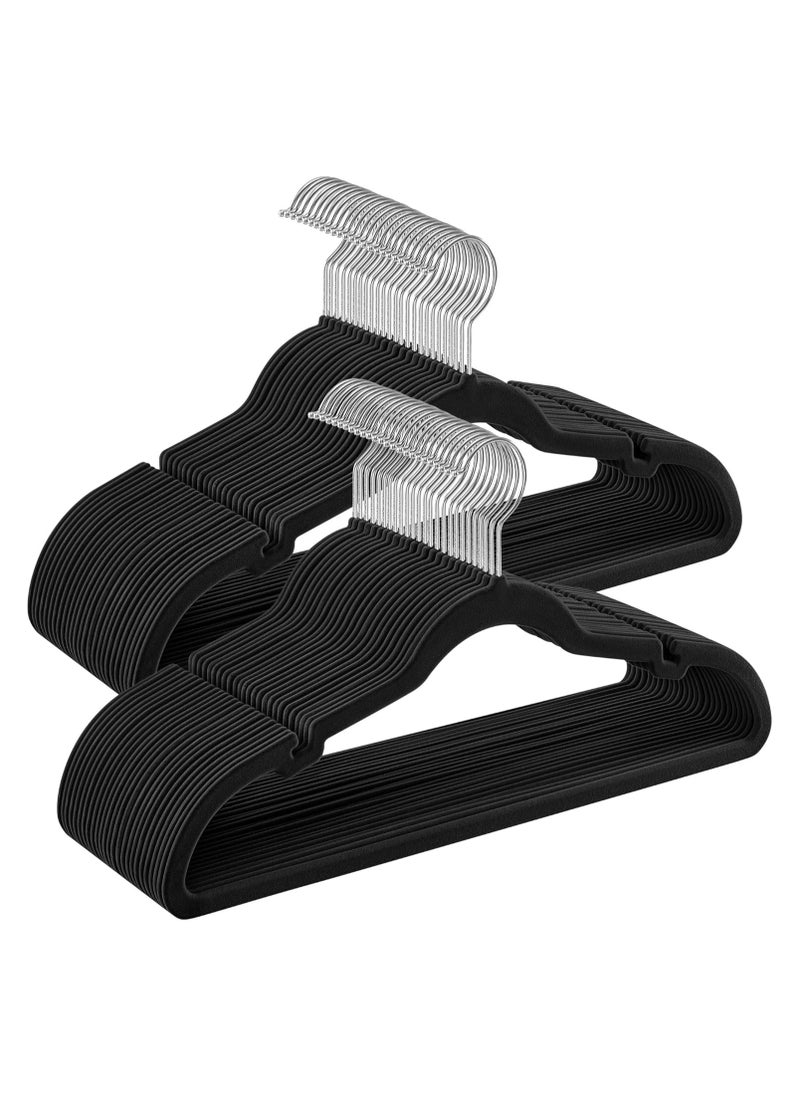 SONGMICS SONGMICS Velvet Hangers, Pack 50 Coat Hangers for Clothes, Non-Slip, with Shoulder Notches, Trouser Bar, 360° Swivel Hook, Space-Saving, 0.6 cm Thick, 43 cm Long, Classic Black CRF029B05  - Image 1