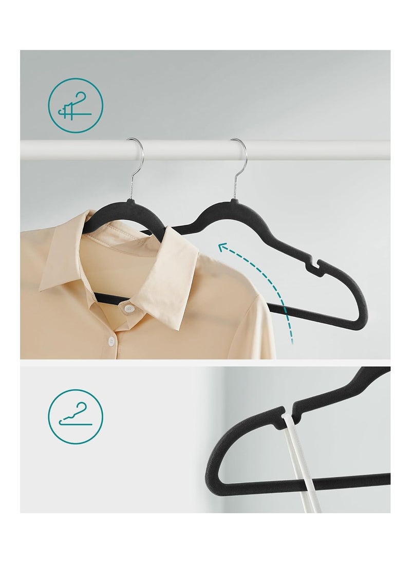 SONGMICS SONGMICS Velvet Hangers, Pack 50 Coat Hangers for Clothes, Non-Slip, with Shoulder Notches, Trouser Bar, 360° Swivel Hook, Space-Saving, 0.6 cm Thick, 43 cm Long, Classic Black CRF029B05  - Image 3