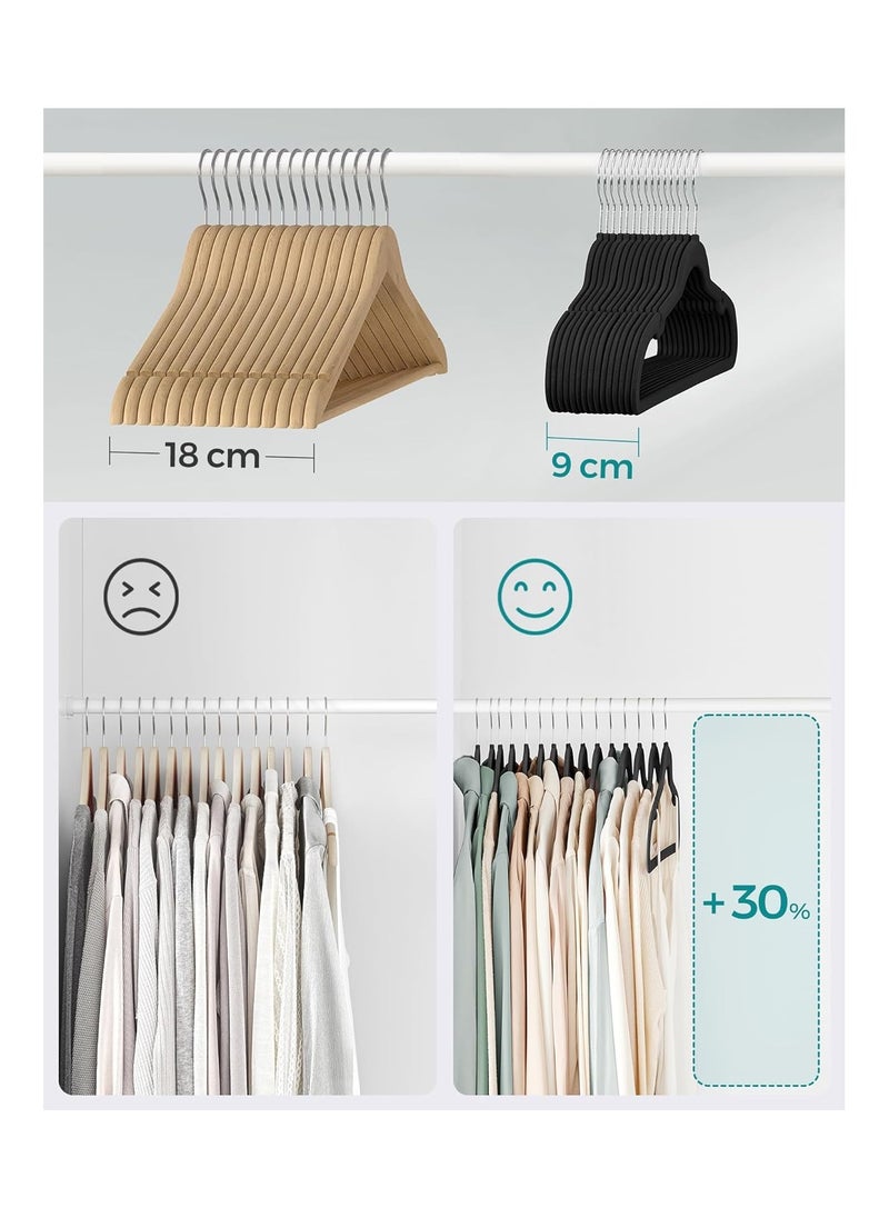 SONGMICS SONGMICS Velvet Hangers, Pack 50 Coat Hangers for Clothes, Non-Slip, with Shoulder Notches, Trouser Bar, 360° Swivel Hook, Space-Saving, 0.6 cm Thick, 43 cm Long, Classic Black CRF029B05  - Image 4