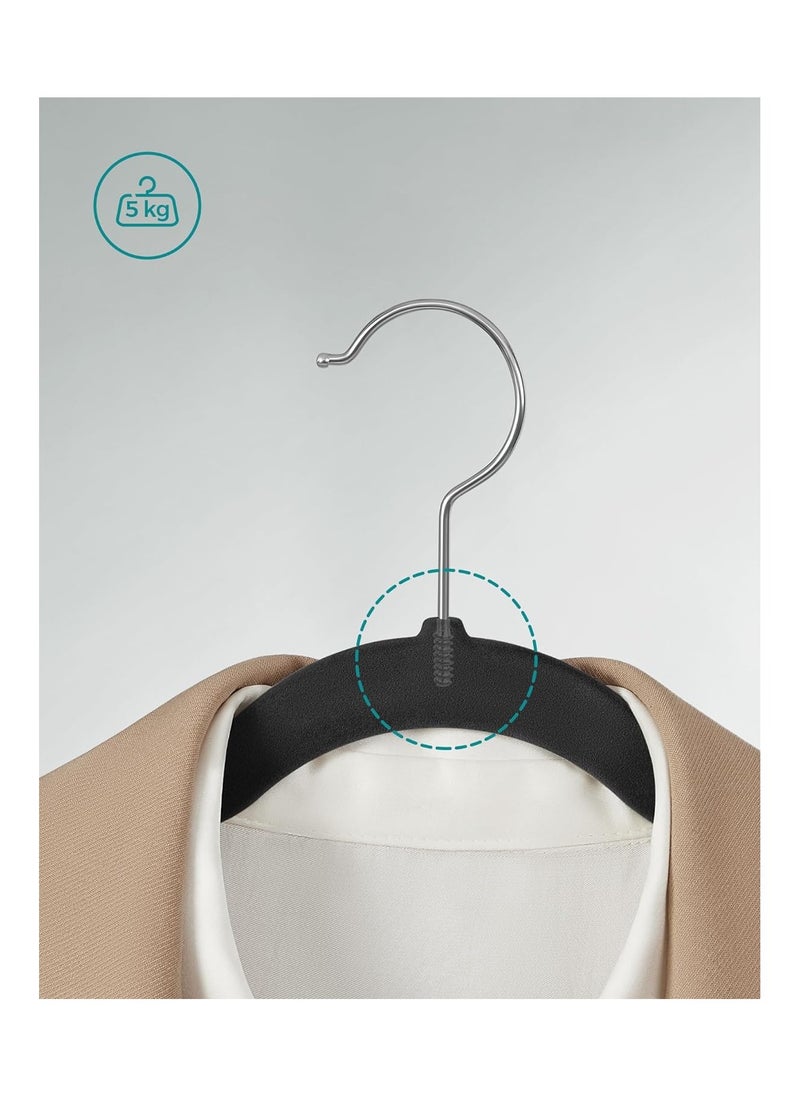SONGMICS Velvet Hangers, Pack 50 Coat Hangers for Clothes, Non-Slip, with Shoulder Notches, Trouser Bar, 360° Swivel Hook, Space-Saving, 0.6 cm Thick, 43 cm Long, Classic Black CRF029B05