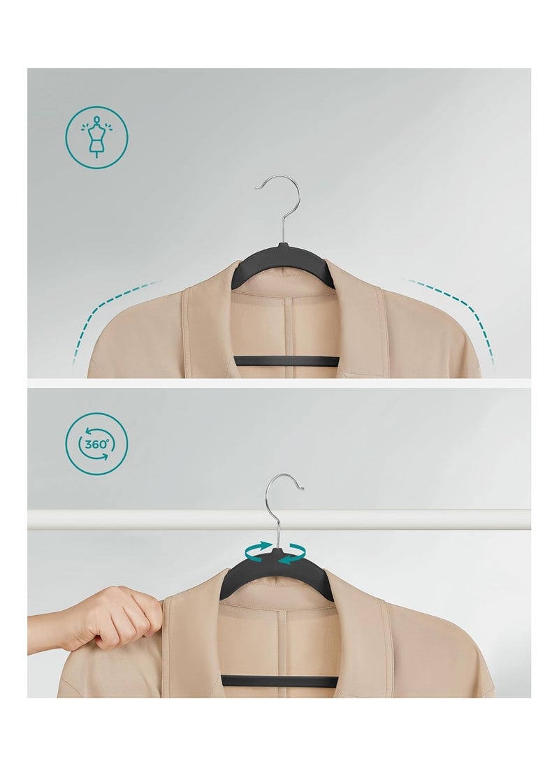 SONGMICS Velvet Hangers, Pack 50 Coat Hangers for Clothes, Non-Slip, with Shoulder Notches, Trouser Bar, 360° Swivel Hook, Space-Saving, 0.6 cm Thick, 43 cm Long, Classic Black CRF029B05