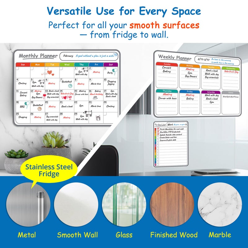 Tapsi 4-Pack Non-Magnetic Dry Erase Calendar Board Set â€“ Monthly, Weekly, Daily, to-Do List Planner â€“ Whiteboard for Stainless Steel Fridge, Wall, Glass, Door â€“ Family, Office, Classroom Organizer - Image 3