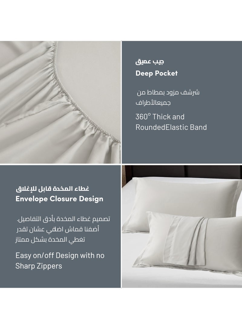 Donetella Bedding Fitted Sheet 3-Pcs Queen Size Solid Bed Sheet Set Fits(150x200CM) With Pillowcases And 30 CM Extra Deep Brushed Microfiber Bed Sheet,Granite  - Image 5