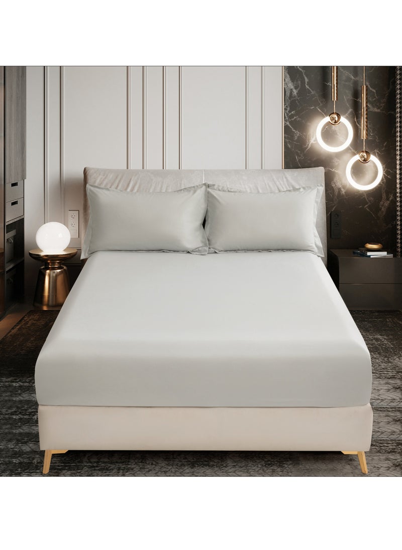Donetella Bedding Fitted Sheet 3-Pcs Queen Size Solid Bed Sheet Set Fits(150x200CM) With Pillowcases And 30 CM Extra Deep Brushed Microfiber Bed Sheet,Granite  - Image 1