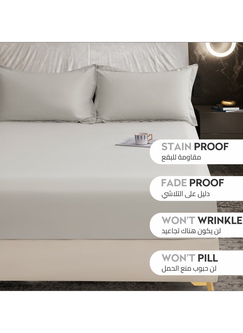 Donetella Bedding Fitted Sheet 3-Pcs Queen Size Solid Bed Sheet Set Fits(150x200CM) With Pillowcases And 30 CM Extra Deep Brushed Microfiber Bed Sheet,Granite  - Image 3