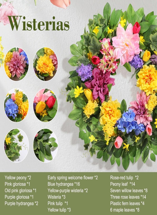 Vsonker Spring Wreaths for Front Door, 24 Inch Greenery Front Door Wreath with Peonies Dahlias Hydrangeas, Artificial Home Decorations for Indoor Outdoor Window Wall,Outside Floral Wreath Decor for Home Porch - Image 5