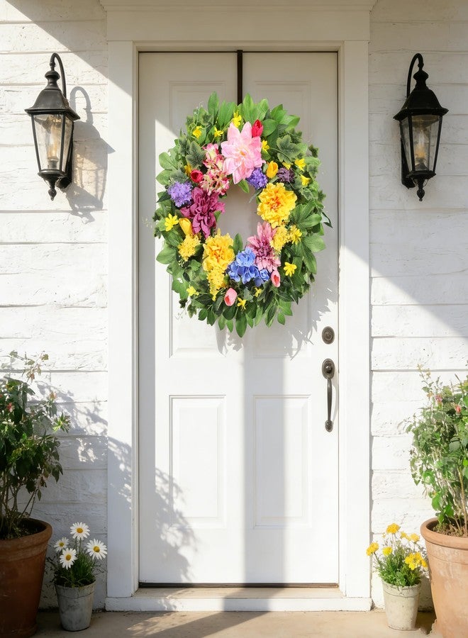 Vsonker Spring Wreaths for Front Door, 24 Inch Greenery Front Door Wreath with Peonies Dahlias Hydrangeas, Artificial Home Decorations for Indoor Outdoor Window Wall,Outside Floral Wreath Decor for Home Porch - Image 3