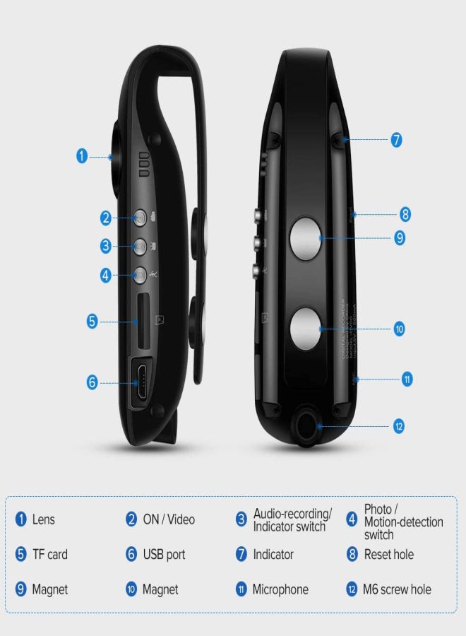Mini camcorder 1080P wide-angle body camcorder Noise cancellation and motion detection features Suitable for outdoor chest wear Pea pods - Image 4