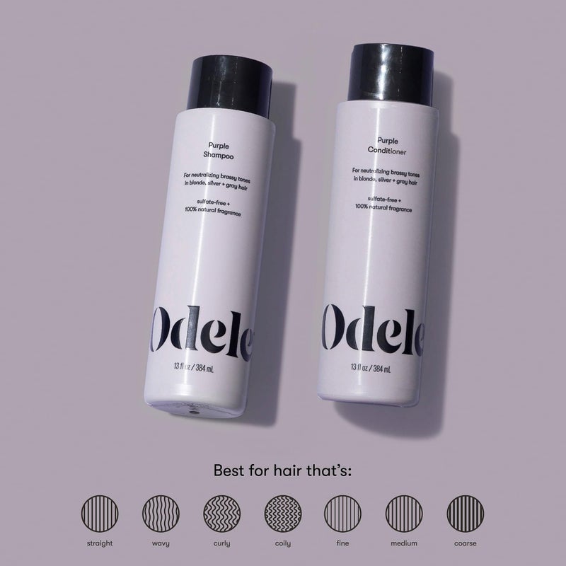 Odele Sulfate-Free Purple Shampoo & Conditioner Set for Neutralizing Brassy Tones in Blonde, Silver + Gray Hair, 13 Fl Oz Each (2-Pack) - Image 3