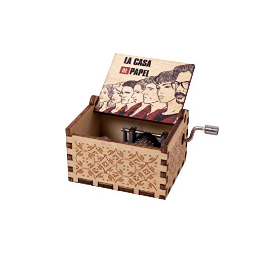 EITHEO Kid Wooden Hand Cranked Collectible Engraved Money Heist Music Box (Bella Ciao Music) Oaifm- E-Brown - Image 1