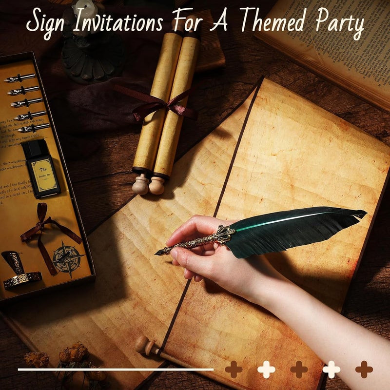 Epakh ورق لفافة فارغ Epakh 2 مع قضبان خشبية ومجموعة قلم ريشة 1 بحجم 75 × 3032 بوصة لكتابة الخط العربي وقلم ريشة مع رؤوس وحامل حبر لكتابة قائمة لطيفة ووعود الزفاف وديكور كوسبلا ، - Image 2