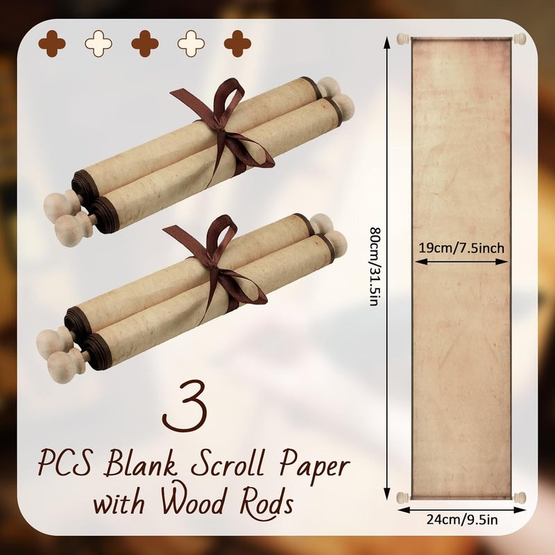 Epakh ورق لفافة فارغ Epakh 2 مع قضبان خشبية ومجموعة قلم ريشة 1 بحجم 75 × 3032 بوصة لكتابة الخط العربي وقلم ريشة مع رؤوس وحامل حبر لكتابة قائمة لطيفة ووعود الزفاف وديكور كوسبلا ، - Image 3