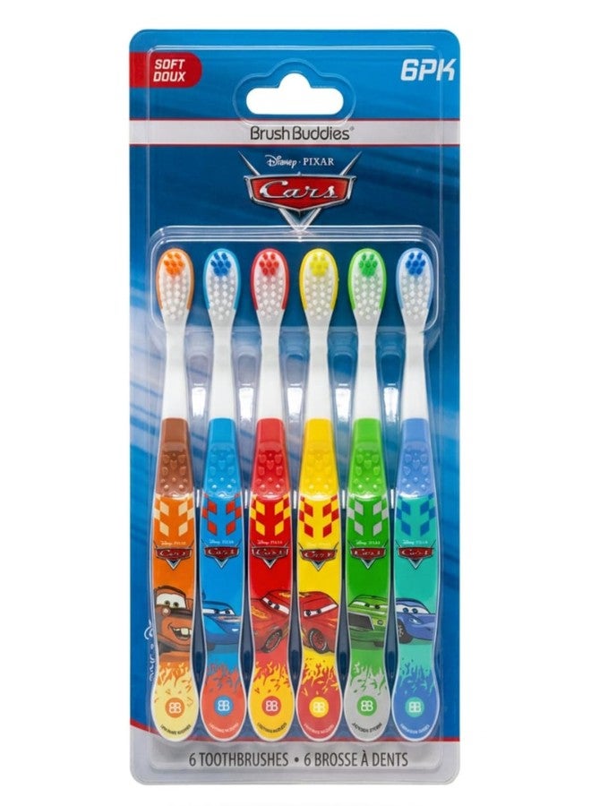 Brush Buddies Disney Pixar Cars Kids Toothbrushes 6 Pack Soft Bristles Ages 2+ Lightning McQueen Mater Jackson Storm Cruz Ramirez Kids Toothbrush Set Small Head Easy Grip Handle Manual Oral Care - Image 1