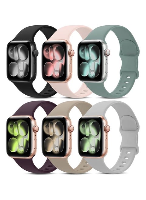 6 Pack Sport Bands Compatible with Apple Watch Band 38mm 40mm 41mm 42mm 44mm 45mm 49mm,Soft Silicone Waterproof Wristbands Compatible with iWatch Apple Watch Series11  10 8 7 6 5 4 3 2 1（41/40/38/42mm（Series 11/10））