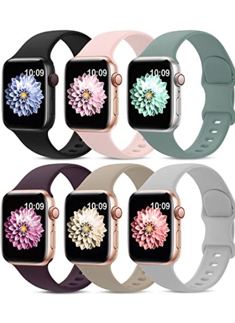 6 Pack Sport Bands Compatible with Apple Watch Band 38mm 40mm 41mm 42mm 44mm 45mm 49mm,Soft Silicone Waterproof Wristbands Compatible with iWatch Apple Watch Series 8 7 6 5 4 3 2 1（41/40/38mm））