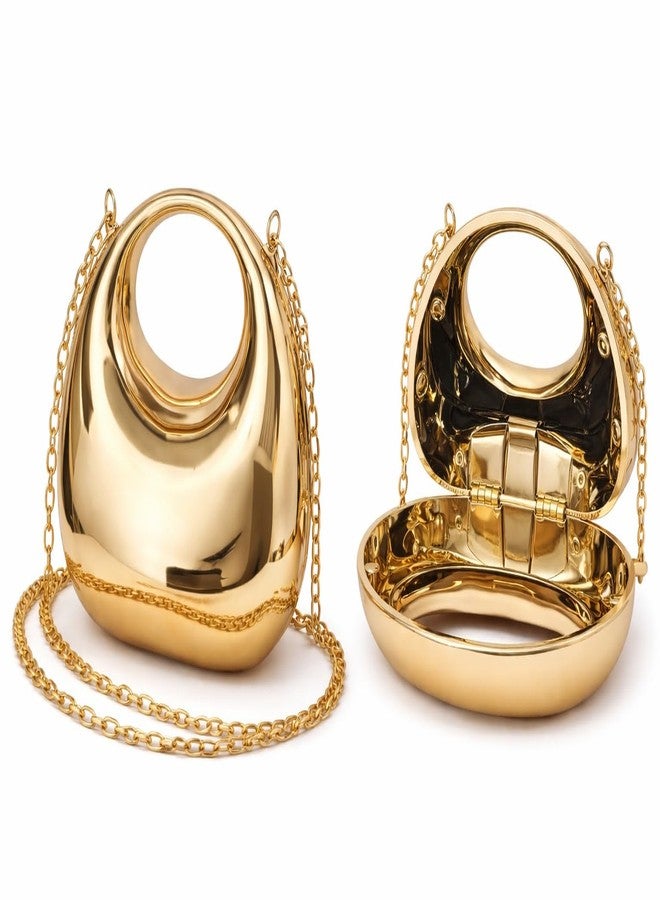 BLUSHARK Metallic Dome Clutch Sling Bag | Fashionable Golden Clutch bag | Mirror Finish with Detachable Gold Chain Strap | Stylish sling Bag for Girls & Women | Perfect for Party & Weddings - Image 2