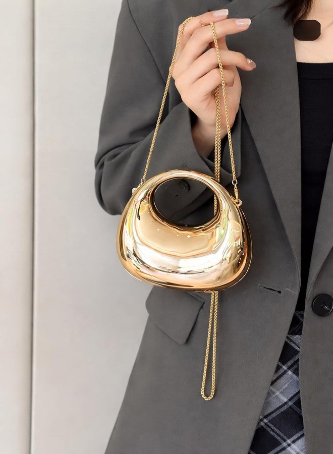 BLUSHARK Metallic Dome Clutch Sling Bag | Fashionable Golden Clutch bag | Mirror Finish with Detachable Gold Chain Strap | Stylish sling Bag for Girls & Women | Perfect for Party & Weddings - Image 5