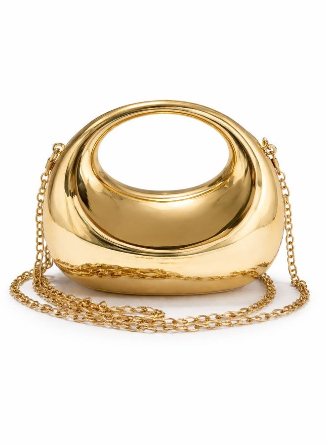BLUSHARK Metallic Dome Clutch Sling Bag | Fashionable Golden Clutch bag | Mirror Finish with Detachable Gold Chain Strap | Stylish sling Bag for Girls & Women | Perfect for Party & Weddings - Image 1