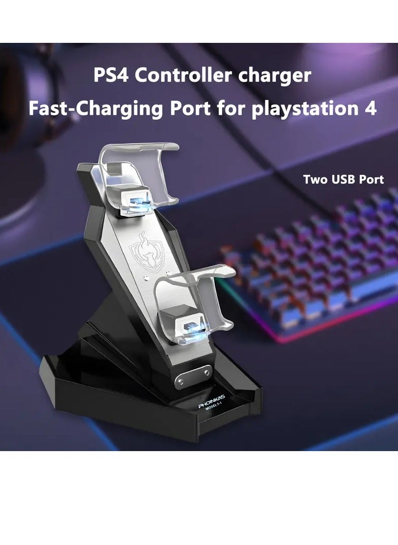 فوينيكاس - محطة شحن وحدة تحكم بلاي ستيشن 4 T1 - قاعدة شحن USB مزدوجة لوحدة التحكم لجهاز بلاي ستيشن 4، PS4 SLIM، وPS4 PRO - مؤشر LED - طول الكابل: 50 سم | أسود - Image 1