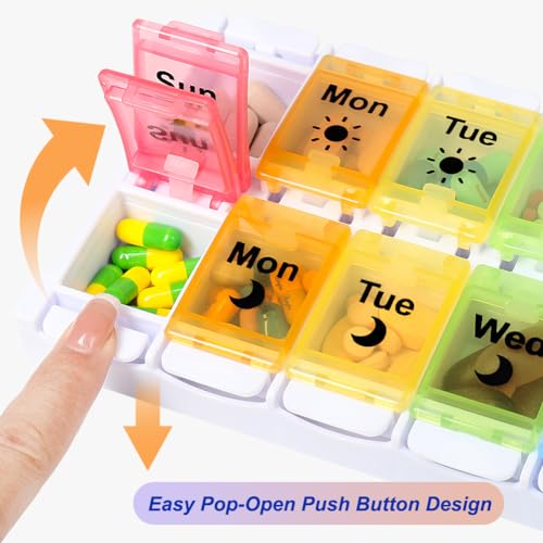 HRX Package Medicine Pill Boxes 7 Day AM/PM, Easy Fill & Open Medication Organizer Vitamin Reminder Holder Day and Night - Image 3