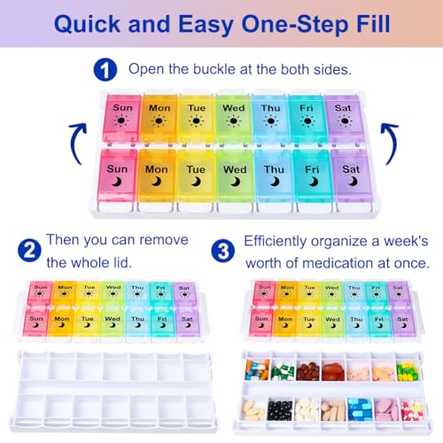 HRX Package Medicine Pill Boxes 7 Day AM/PM, Easy Fill & Open Medication Organizer Vitamin Reminder Holder Day and Night - Image 2