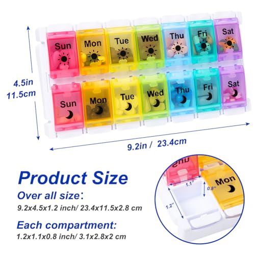 HRX Package Medicine Pill Boxes 7 Day AM/PM, Easy Fill & Open Medication Organizer Vitamin Reminder Holder Day and Night - Image 4
