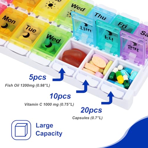 HRX Package Medicine Pill Boxes 7 Day AM/PM, Easy Fill & Open Medication Organizer Vitamin Reminder Holder Day and Night - Image 5