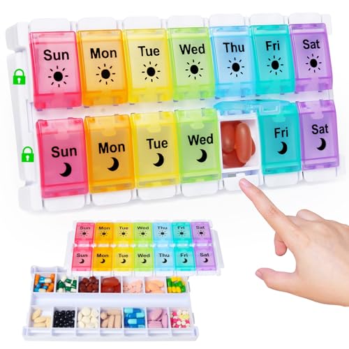 HRX Package Medicine Pill Boxes 7 Day AM/PM, Easy Fill & Open Medication Organizer Vitamin Reminder Holder Day and Night - Image 1