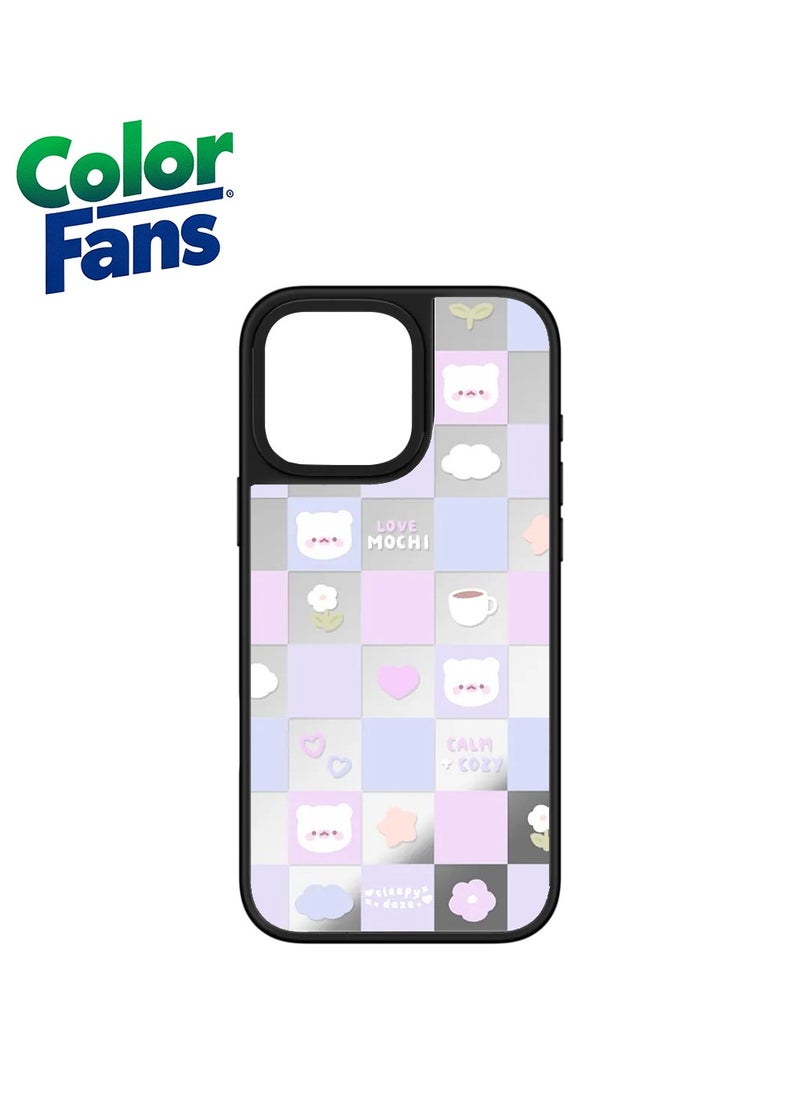 Color Fans - iPhone 13 Pro Mochi Bear Checker Mirror Case  - Soft Pastels with Reflective Silver - Image 1