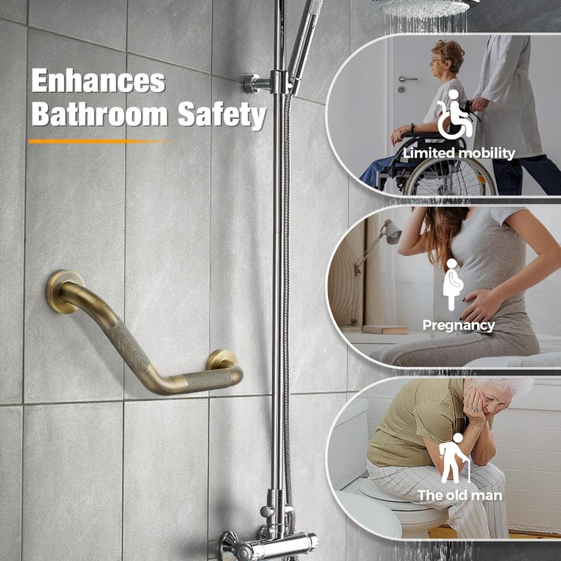 JOY DECOR Grab Bars for Bathtubs and Showers- 1-1/4 x 16 Angled Shower Grab Bar for Seniors Knurled Stainless Steel Handicap Grab Bars for Wall (Antique Bronze, 2 Pack) - Image 4