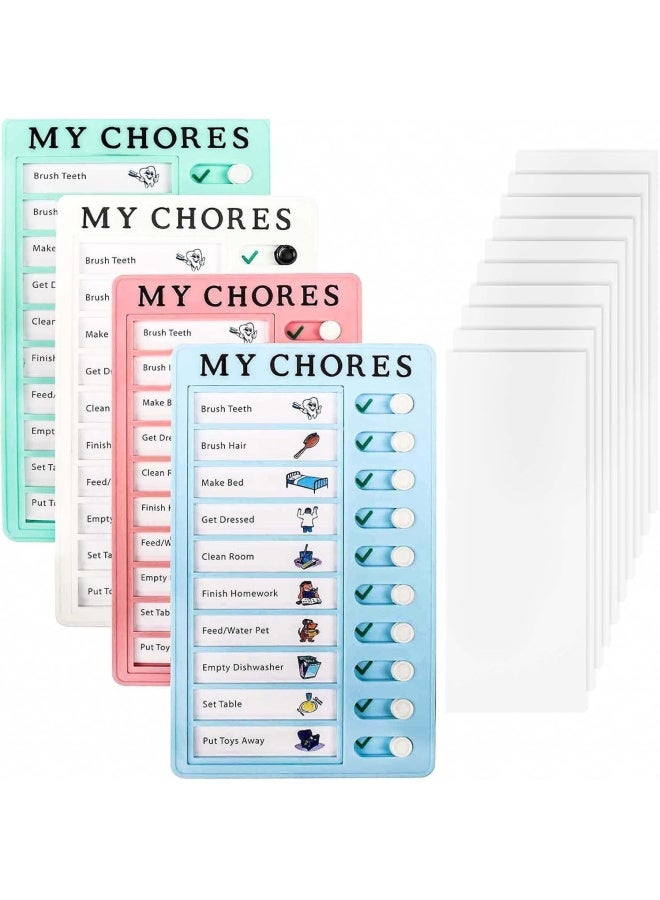 Premify 4 قطع جدول المهام للأطفال، لوحات مذكرات يومية بلاستيكية مع 8 بطاقات قابلة للفصل، لوحة قائمة المهام للمنزل لتخطيط الروتين - Image 1