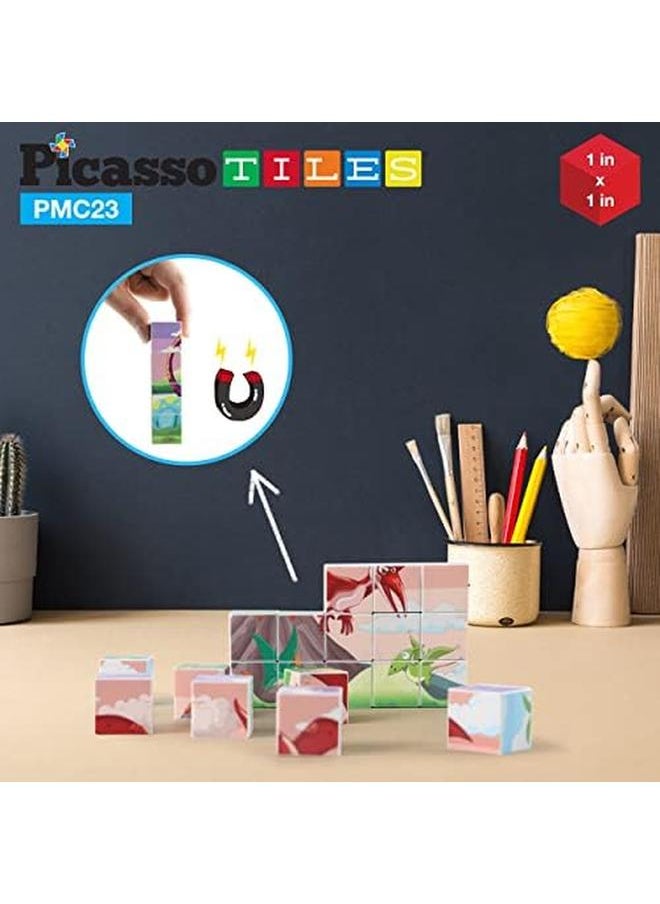 PicassoTiles - 20 Pcs Magnetic Cube Puzzle 6 In 1 Dinosaur Theme Pattern Magnet Brain Teaser Building Cubes 120 Pictures Toy Set Kids Ages 3 And Up Preschool Children Promote Problem Solving Skills Pmc23 - Image 1