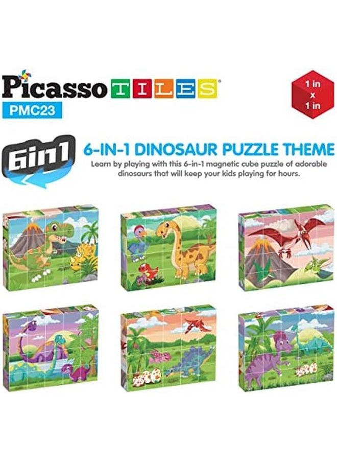 PicassoTiles - 20 Pcs Magnetic Cube Puzzle 6 In 1 Dinosaur Theme Pattern Magnet Brain Teaser Building Cubes 120 Pictures Toy Set Kids Ages 3 And Up Preschool Children Promote Problem Solving Skills Pmc23 - Image 1