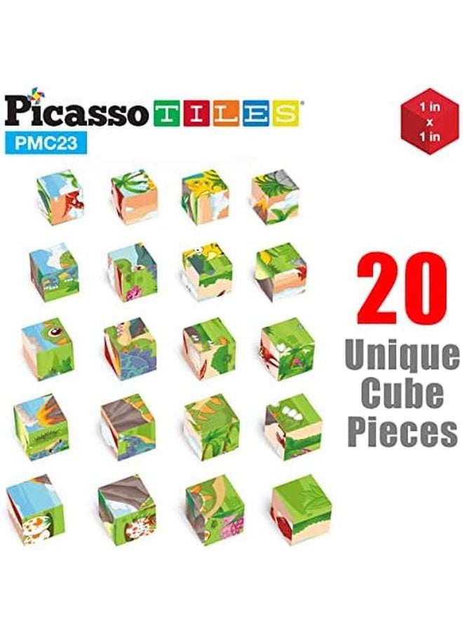 PicassoTiles - 20 Pcs Magnetic Cube Puzzle 6 In 1 Dinosaur Theme Pattern Magnet Brain Teaser Building Cubes 120 Pictures Toy Set Kids Ages 3 And Up Preschool Children Promote Problem Solving Skills Pmc23 - Image 1