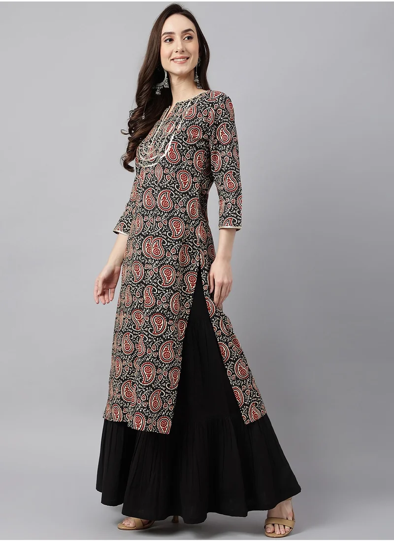 kolaba Black Cotton Printed Kurta Long