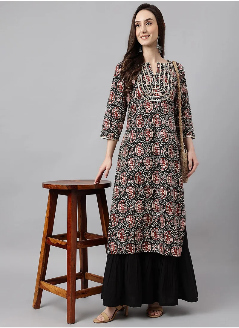 kolaba Black Cotton Printed Kurta Long