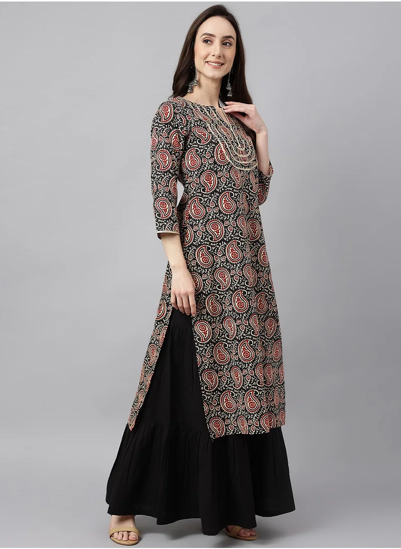 kolaba Black Cotton Printed Kurta Long