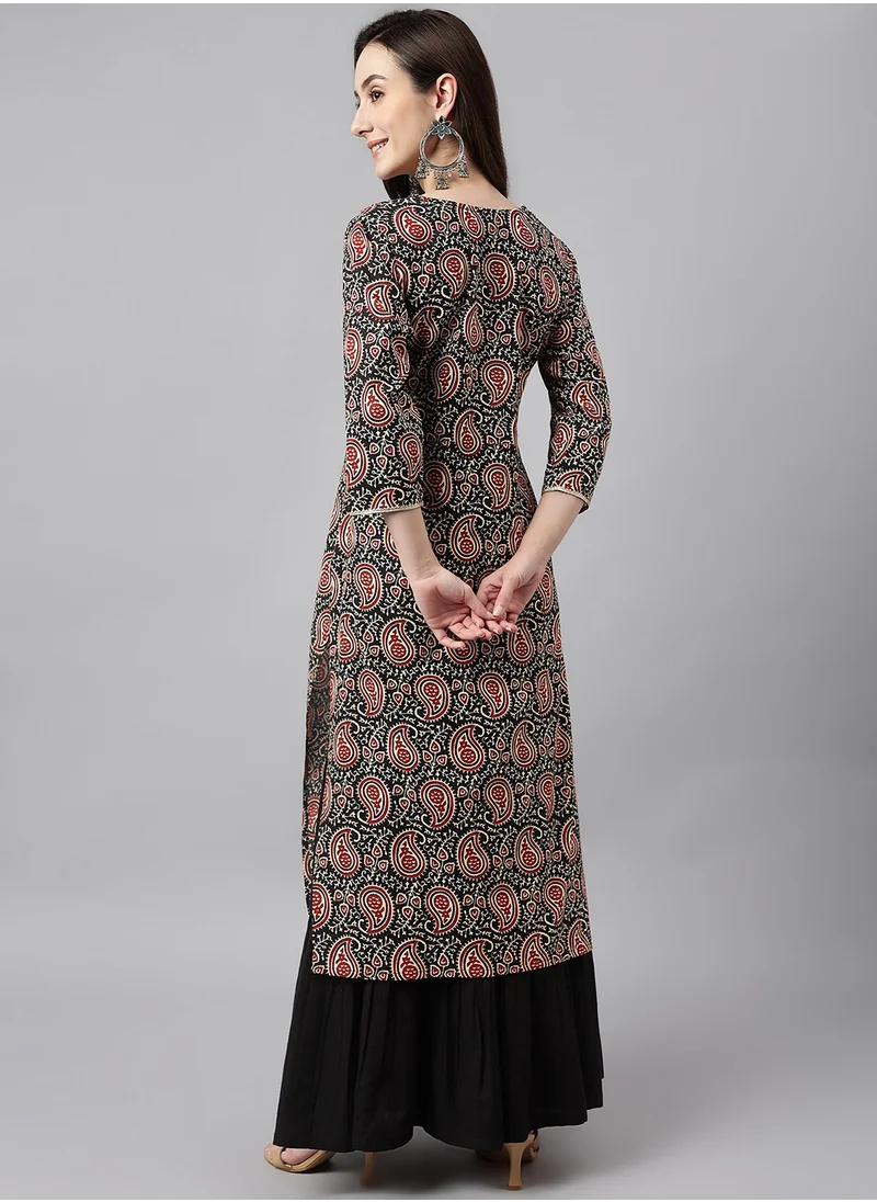 kolaba Black Cotton Printed Kurta Long