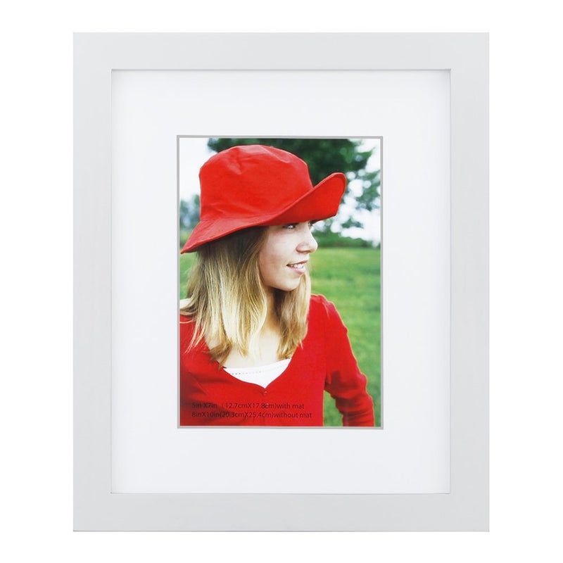 RPJC 8x10 inch Picture Frame Made of Solid Wood and High Definition Glass Display Pictures 5x7 with Mat or 8x10 Without Mat for Wall Mounting Photo Frame White