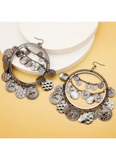 RechicGu Black 1Pair Vintage Tribal Rare Coins Big Hoop Banjara Kuchi Belly Dance Chain Boho Gypsy Dangle Earrings,3.9",30G/Pc  - Image 5