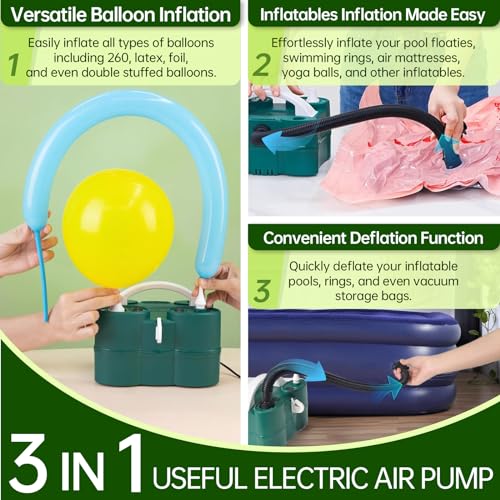 Bezente Electric Balloon Pump, 3-in-1 Portable Electric Air Balloon Blower Machine Balloon Pump Dual Nozzle Balloon Inflator for Inflatables and Latex 260q Foil Balloons - Image 2