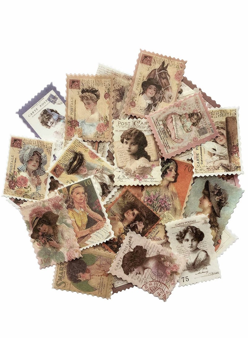KASTWAVE 60Pcs Vintage Postage Stamp Stickers, Aesthetic Classical Beauty Deco Paper Sticker for Scrapbooking, Journaling Supplies, Planners, Kid DIY Art Crafts - Image 1