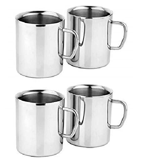 MAGHROLA 188 Stainless Steel Double Wall Rust Proof Tea Coffee Mug with Handles Drinks Hot or Heat Resistant Glossy Cup Mugs Set4 - Image 1