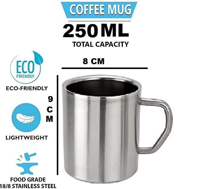 MAGHROLA 188 Stainless Steel Double Wall Rust Proof Tea Coffee Mug with Handles Drinks Hot or Heat Resistant Glossy Cup Mugs Set4 - Image 2