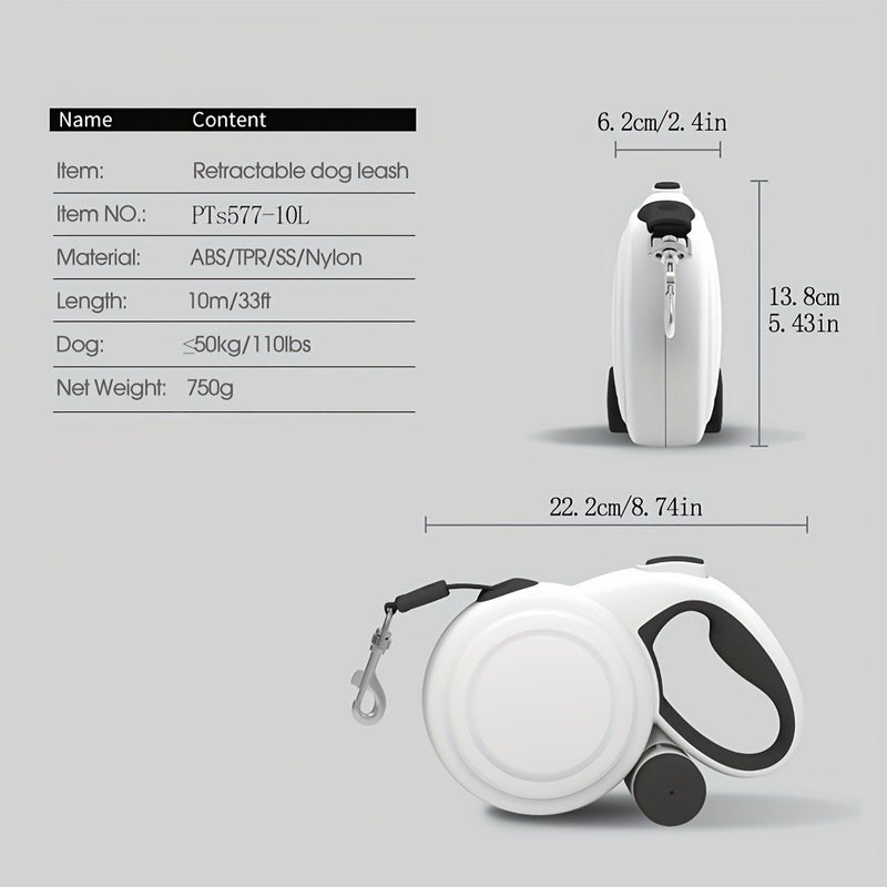 PETO 33-Foot Retractable Dog Leash with Reflective Strips, 360° Anti-Tangle Design, One-Button Control, Durable Nylon Material, Long Telescopic Lead with Poop Bag Holder for Medium to Large Dogs - Image 5