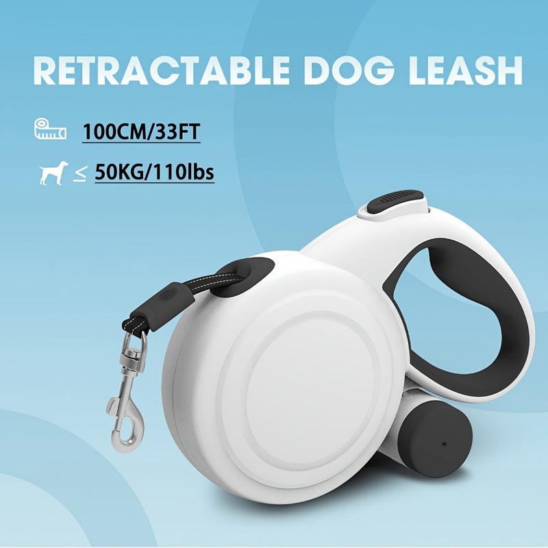 PETO 33-Foot Retractable Dog Leash with Reflective Strips, 360° Anti-Tangle Design, One-Button Control, Durable Nylon Material, Long Telescopic Lead with Poop Bag Holder for Medium to Large Dogs - Image 2